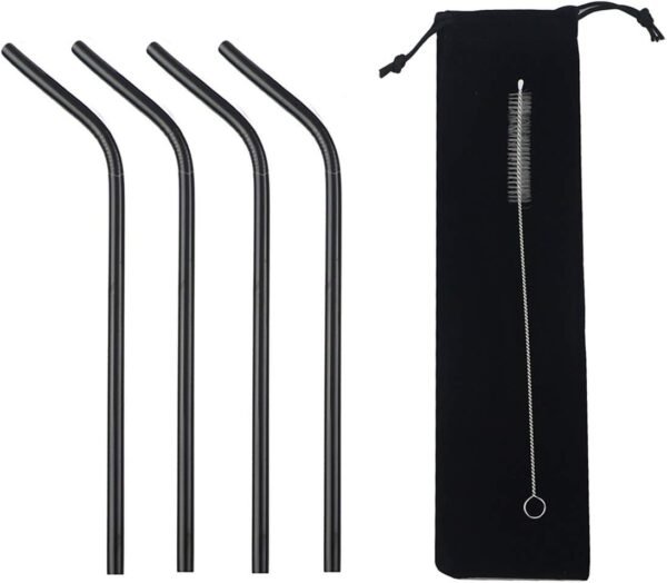 Metal Straws Stainless Steel Straws 8.5" Drinking Straws Reusable 4 Set - Ultra Long Muti Color-Cleaning Brush for 20/30 Oz for Trail Tumblers   (4 Bent|1 Brush）