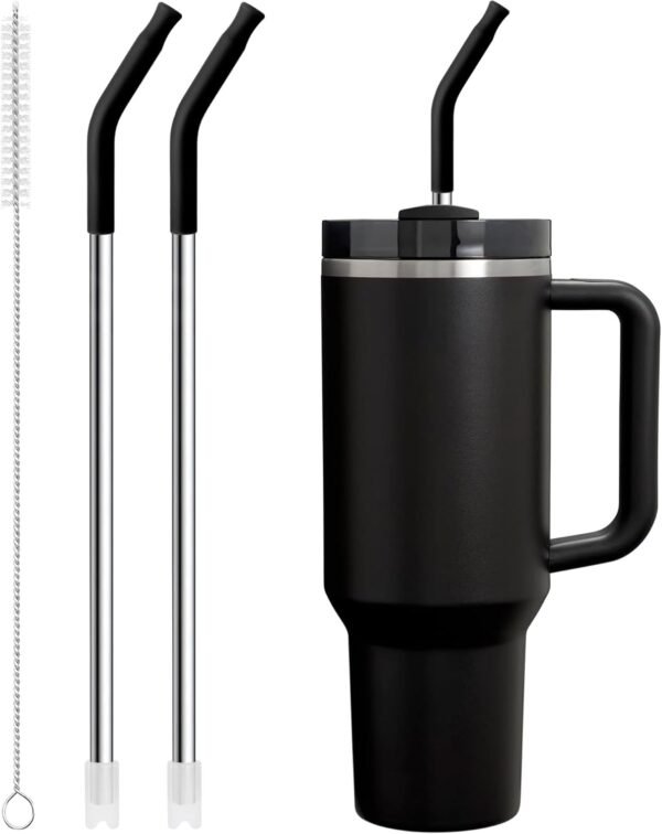Metal Straw for  40 OZ Cup, Long Reusable Stainless Steel Replacement Straws with Silicone Tip for  40 OZ Tumbler (Black)