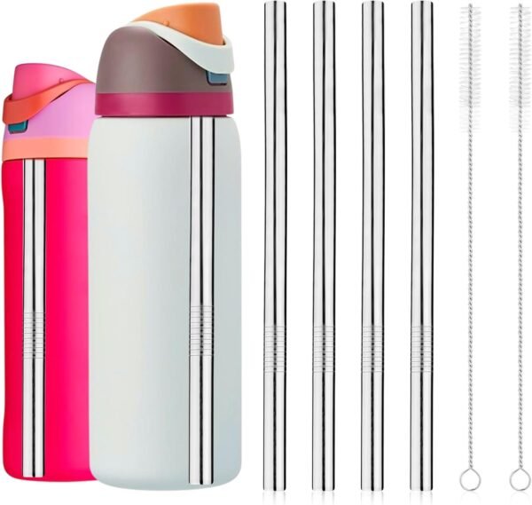 4pcs Water Bottle Straws for  24oz 32oz, Stainless Steel Metal Straws Replacement with 2 Straw Cleaners Reusable Tumbler Straws Bottle Accessories Parts for Indoor Outdoor Sports Trips