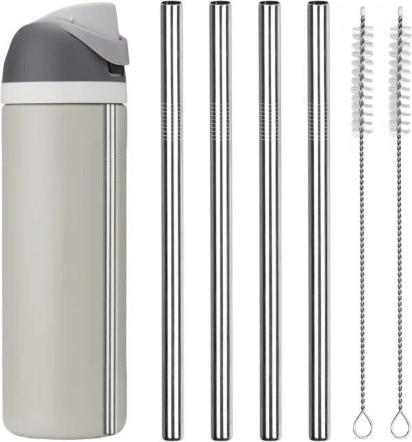 Metal Replacement Straws for  Water Bottle 24 oz 32 oz, With 2 Cleaning Brush, Reusable Stainless Steel Straws Compatible With  Water Bottle-4 PCS