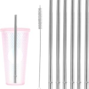6pcs Stainless Steel Straws for Starbucks Cold Cup 24 oz, Reusable & BPA-Free Metal Straight Tumbler Drinking Straws Replacement Part with Cleaning Brush for Starbucks Accessories(Silver)