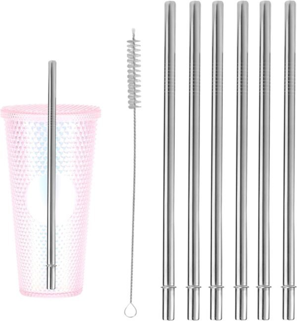 6pcs Stainless Steel Straws for Starbucks Cold Cup 24 oz, Reusable & BPA-Free Metal Straight Tumbler Drinking Straws Replacement Part with Cleaning Brush for Starbucks Accessories(Silver)