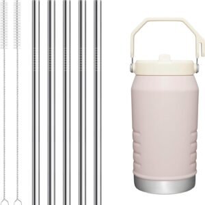5 Pack Metal Straws 8.07 Inches for  64 OZ Tumbler, 6 Reusable Stainless Steel Ice Flow Straws with 2 Cleaning Brushes, Compatible with Flip Straw Lid (64oz)