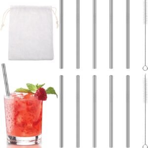 10 Pack 4.7 Inch Short Metal Cocktail Straws Reusable Stainless Steel Straws Drinking Straws Steel Straws Drinking with Cleaning Brush for Coffee Mugs, Small Glasses or Cups